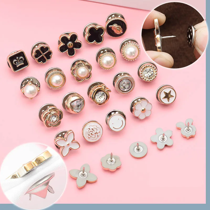 10pcs Free Sewing Button Brooch Prevent Accidental Exposure Buttons Brooch Pins Detachable Cufflinks Shirt Button Clothes Decor