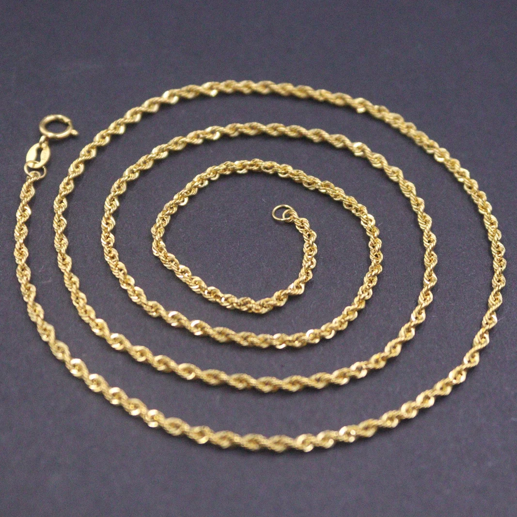 

Real 18K Yellow Gold Chain For Women 2mm Twist Rope Chain 20inch Length/2g Au750 Support Test