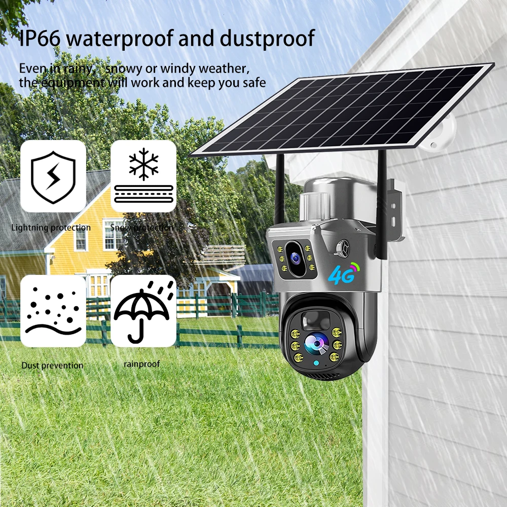 8MP 4K Wireless Solar Camera 4G Sim Outdoor Dual Lens IP Camera PIR Night Vision V380 Pro CCTV Security Protection Monitor