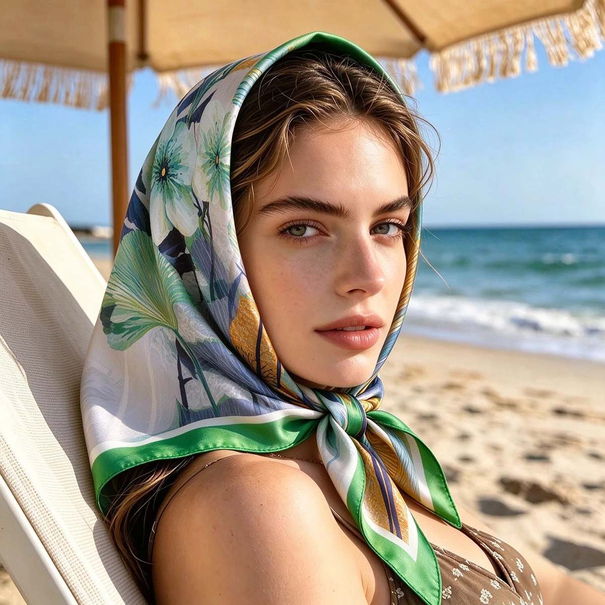 Women Fashion Square Scarf Imitation Silk Print Neckerchief Bandana Foulard Lady Shawl Scarves Wrap Head Hair Band Ties
