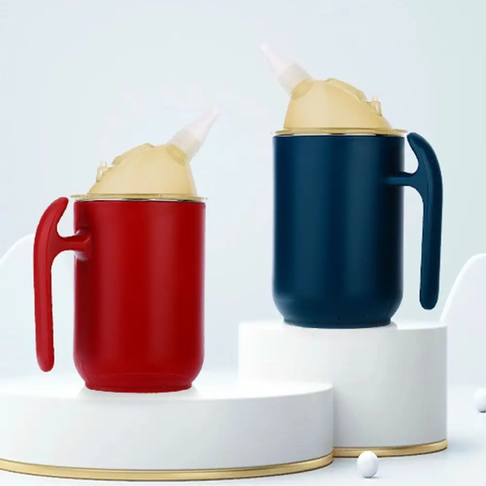 

Spill Proof Adult Sippy Cups with Straw 400ml Elderly Drinking Cups Stainless Steel with Handle Feeding Cup for Patients