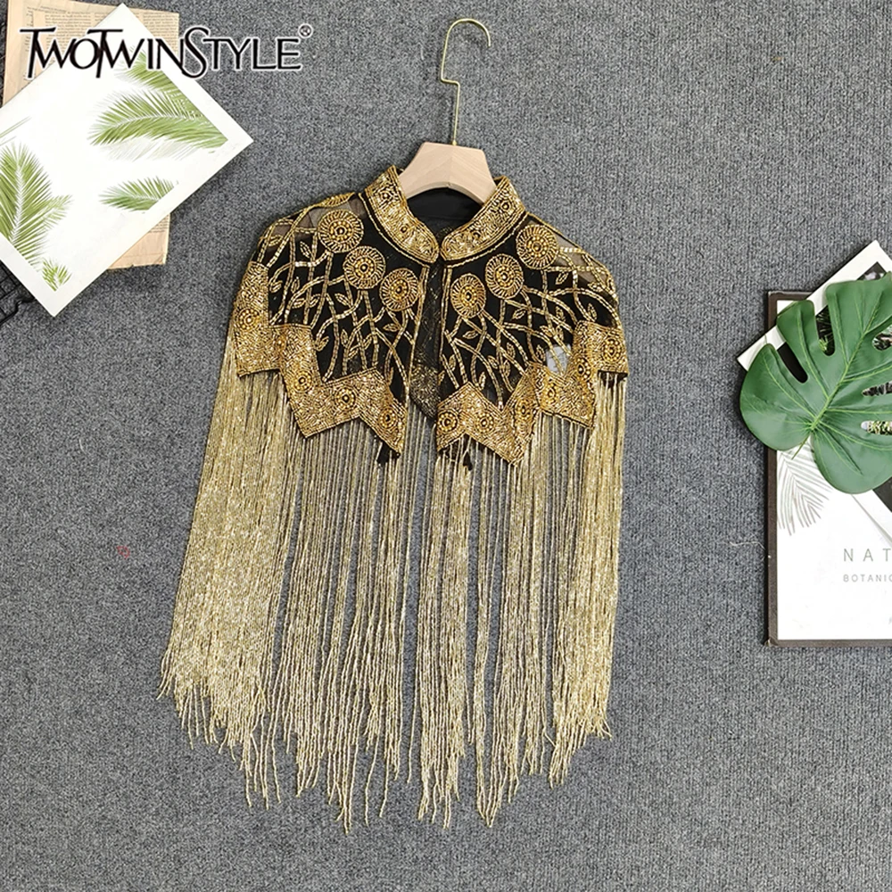 

TWOTWINSTYLE Elegant Luxury Slimming Jackets For Women Stand Collar Sleeveless Autumn Temperament Jacket Female New KJA502582