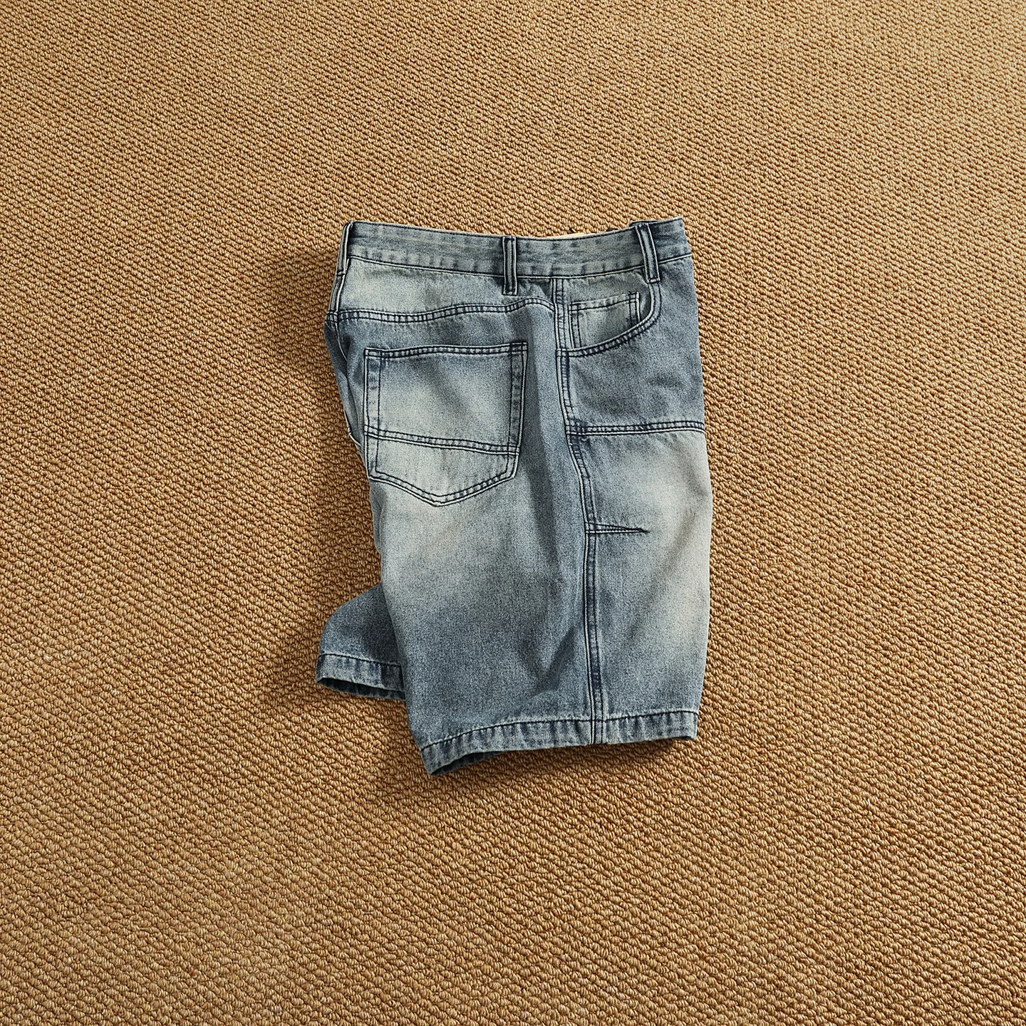 Lumberjacking Shorts Men Loose American Retro Splicing And Deconstruction Design Old Washing Denim Mid-pants Five-point Pants