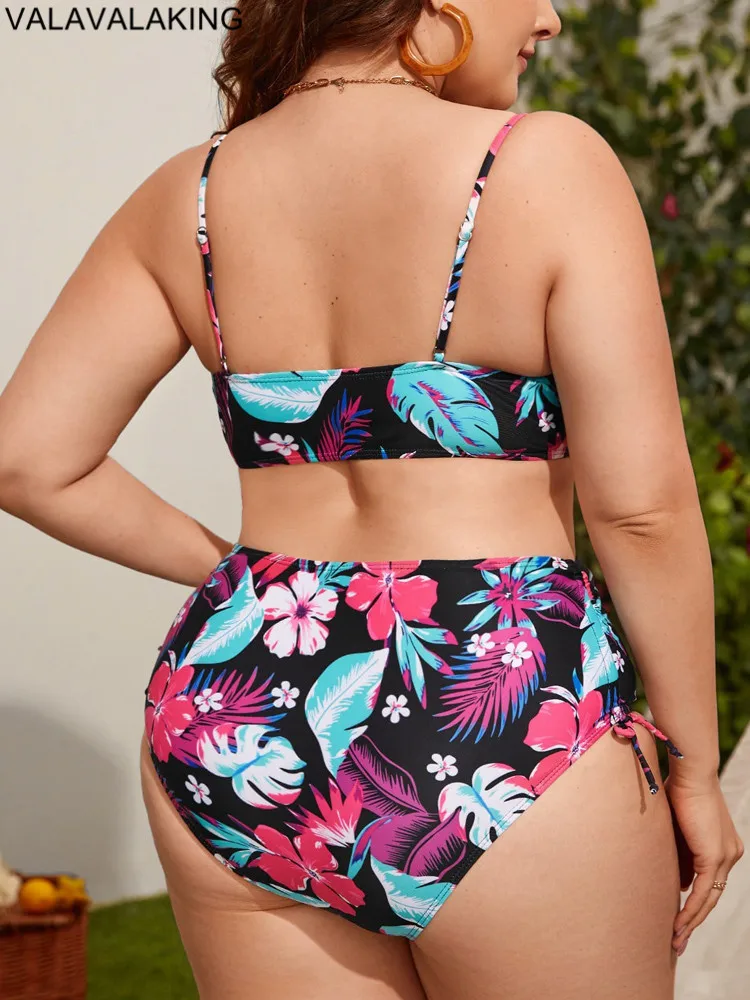 Valav Ronal 2025 Print 2-częściowy zestaw bikini Plus Size Kobiety Seksowny duży duży strój kąpielowy z paskiem Wysoka talia Chubby Curvy Strój