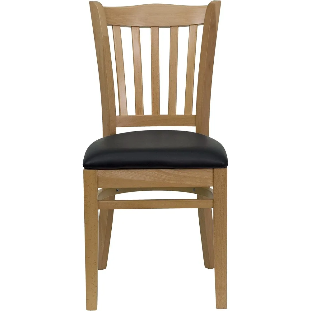 كرسي خلفي عمودي من الخشب الطبيعي مع مقعد من الفينيل الأسود - EMMA + OLIVER