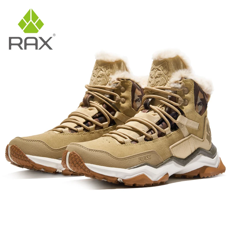 RAX Waterproof Hiking Shoes Men Winter Outdoor Sneakers for Men Snow Boots Plush Mountain Snowboots Outdoor Tourism Jogging Shoe