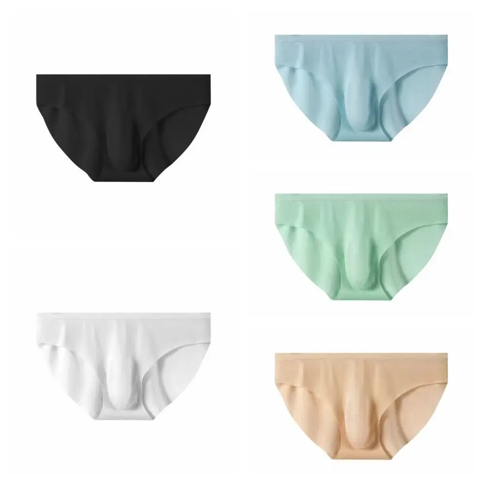 5pcs Transparent Men's Ice Silk Panties Low Waist Traceless Seamless Mesh Briefs Male Underpants Solid Underwears for Man Male