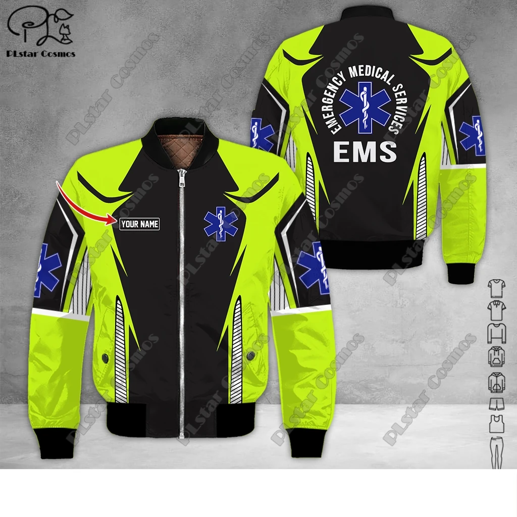 PLstar Cosmos EMS Emergency Medical Service Custom Name Bomber Jacket 3D Printing Unique New Fashion Unisex Casual 2