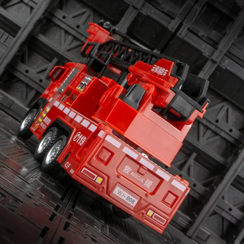 

Simulation of alloy model of fire-fighting lifting rescue ladder truck spray car Pull-back acousto-optic toy door can be opened