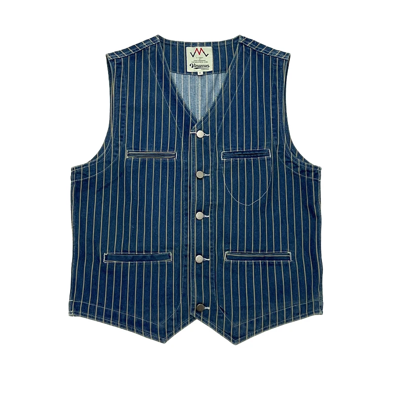 

Хипстерские мужчины с винтажными полосками, чтобы сделать старый стираный зажим, рабочий жилет с несколькими карманами, сложенный для ношения жилета Mei цвета хаки