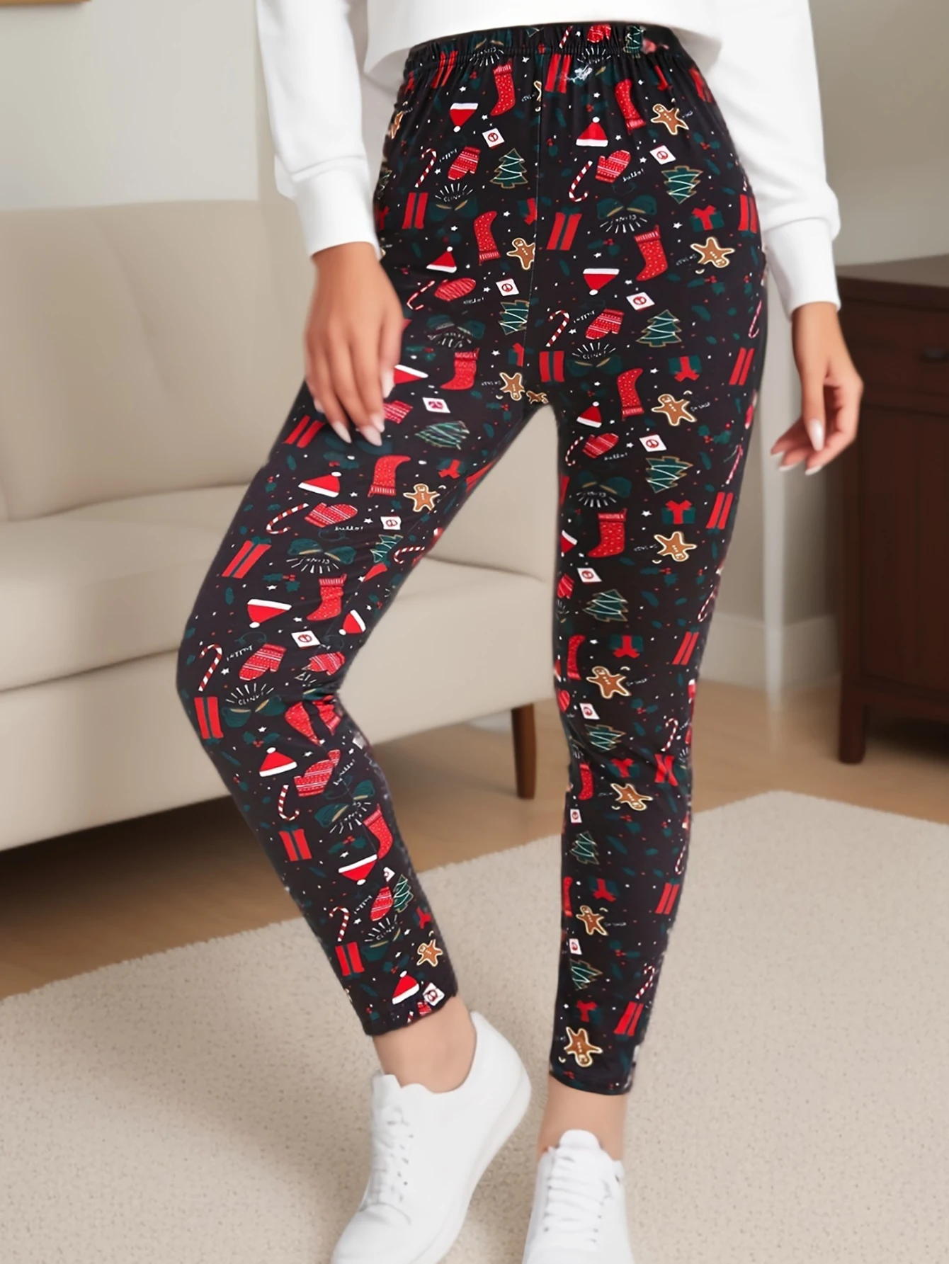 Christmas Eve Matte Printed Gift Pattern Elastic Legging Sports Fitness Tight Elastic Sexy Pencil Pants
