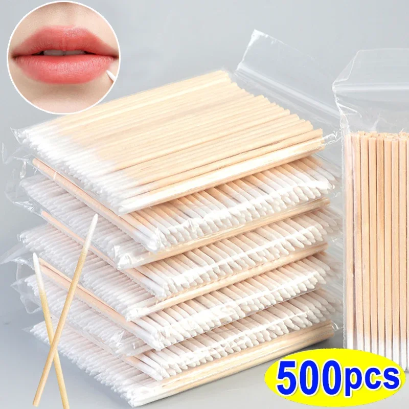 Disposable Wooden Handle Cotton Swabs Multi-functional Pointed Makeup Cotton Swabs Eyelash Nail Glue Removing Tool Home Travel