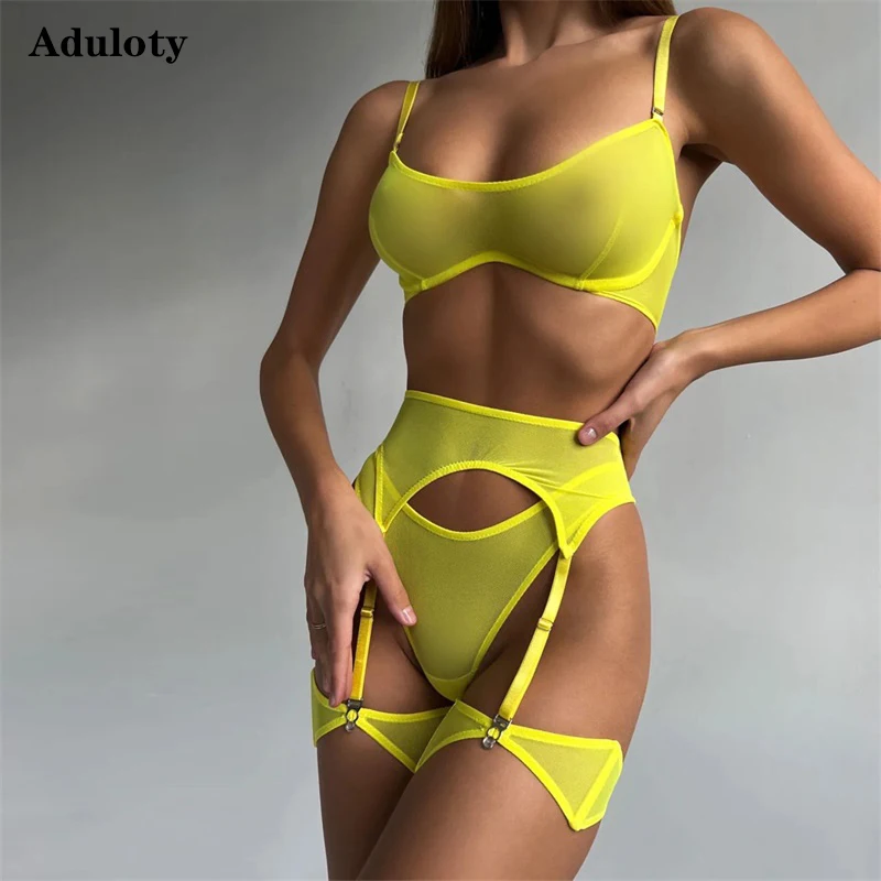 

Aduloty Women Sexy Underwear Summer Thin Erotic Lingerie Wire Free Support Bra Mesh Perspective High Elastic Comfortable Set