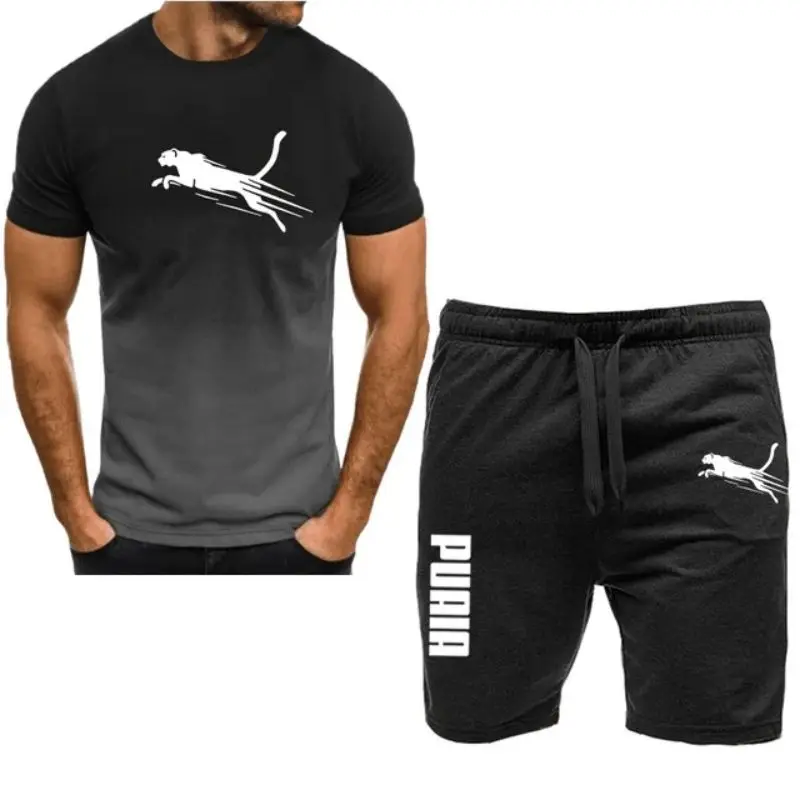 2024 Summer Popular Men's T-shirt+Shorts Set Men's Sports Set Printed Casual Fashion Short Sleeve T-shirt Set Men's Jogging Set