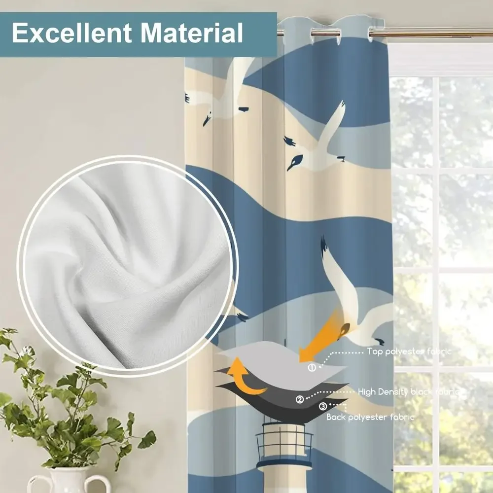 Thermal Insulated Blackout Curtains with Seagull Light Glow, 52x84, Set of 2 for Bedroom/Living Room