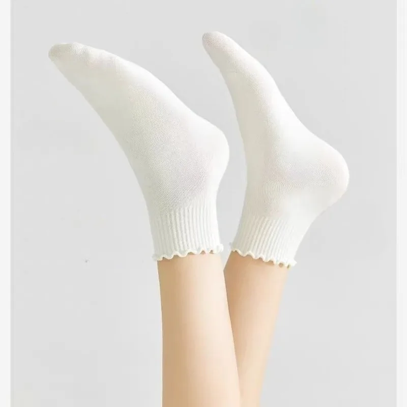 5 paires de chaussettes courtes décontractées en coton pour femmes, chaussettes Coquette respirantes, blanches, amples, vente en gros, bonneterie 2025