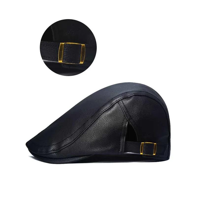 Men's Genuine Leather Beret Hat Autumn Winter Outdoor Warm Duckbill Cap Versatile Cold Proof for Middle-Aged And Elderly - view 2