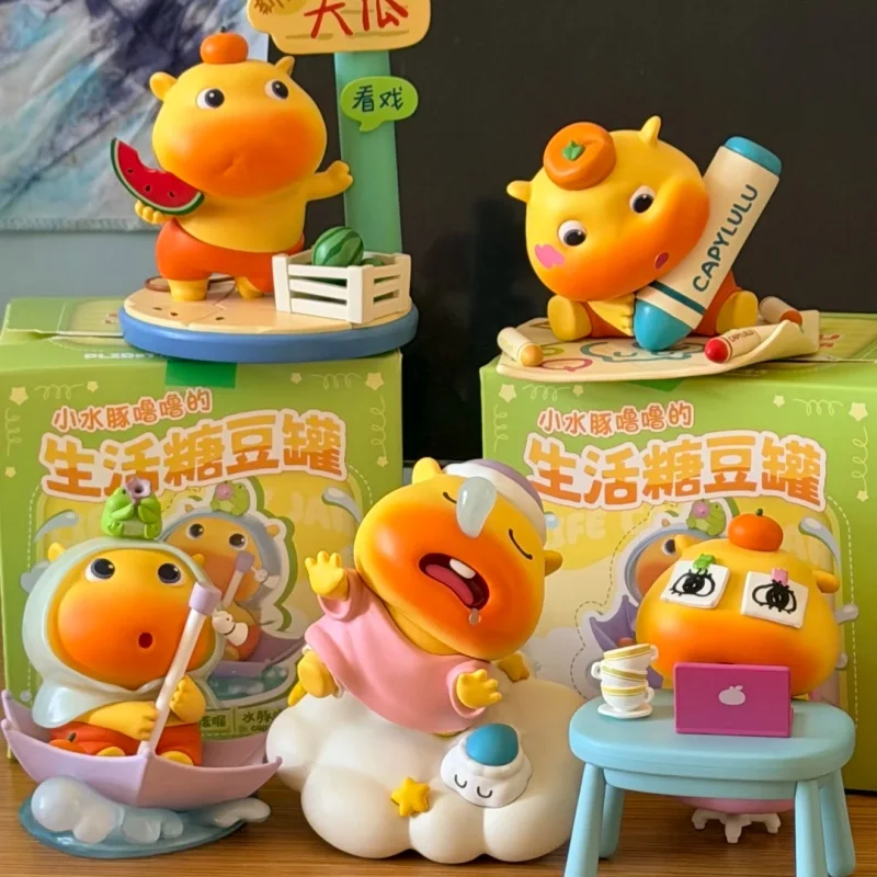 Genuine PLZDOT Capybara Lulu Life Candy Jar Blind Box Cute Healing Collectible Figure Viral IP Desktop Birthday Gift Customized