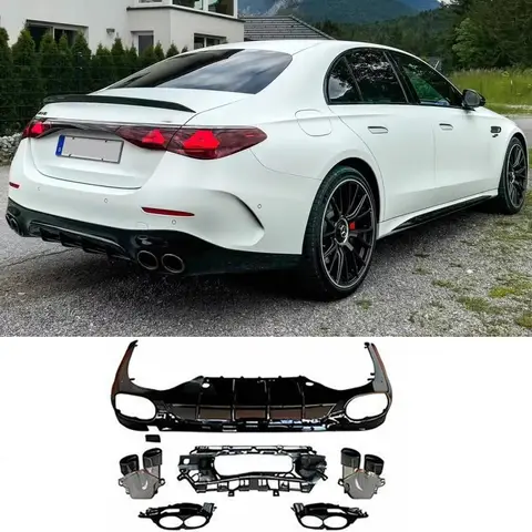 E53-look 블랙 리어 범퍼 공기역학적 하부 립 디퓨저 및 배기, 메르세데스 E 클래스 W214 S214 2023 - 2025 E200 E350 E450