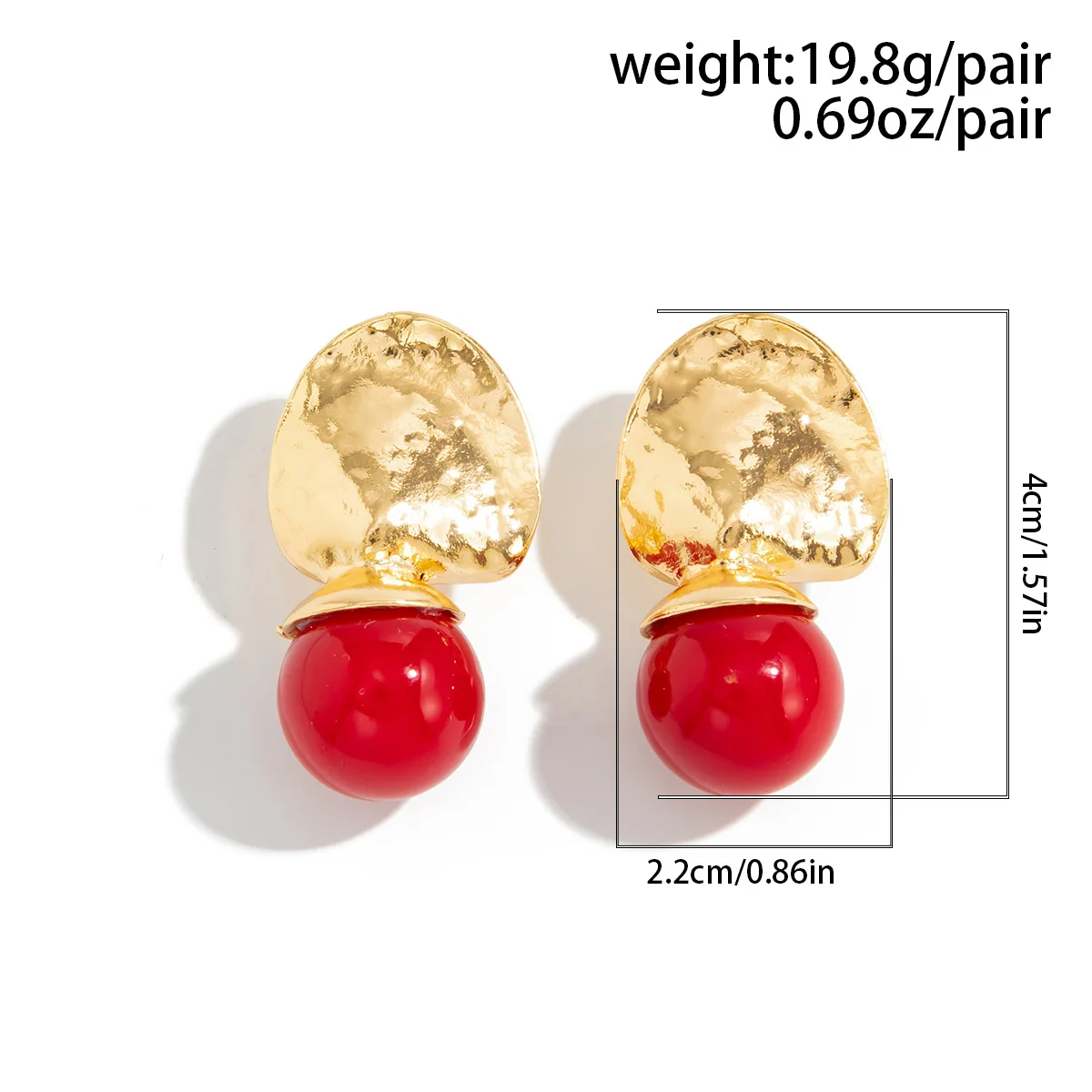 Vintage Geometric Irregular Statement Earrings with Red Beads