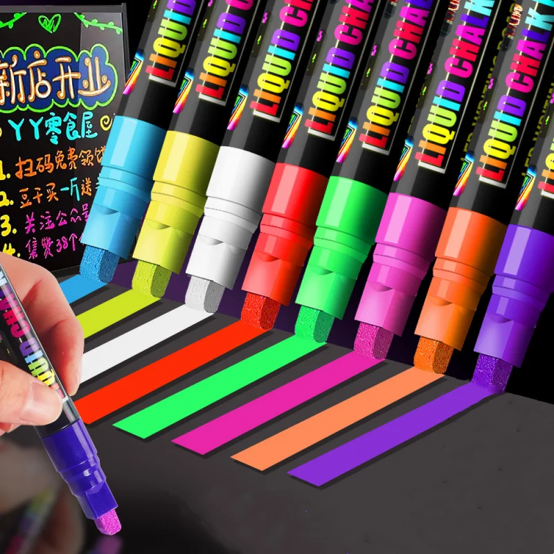 8 Colors Liquid Chalk Markers Led Fluorescent Board Writing Marker Water-based Ink Dust-free Hdoodle Advertising Erasable Marker