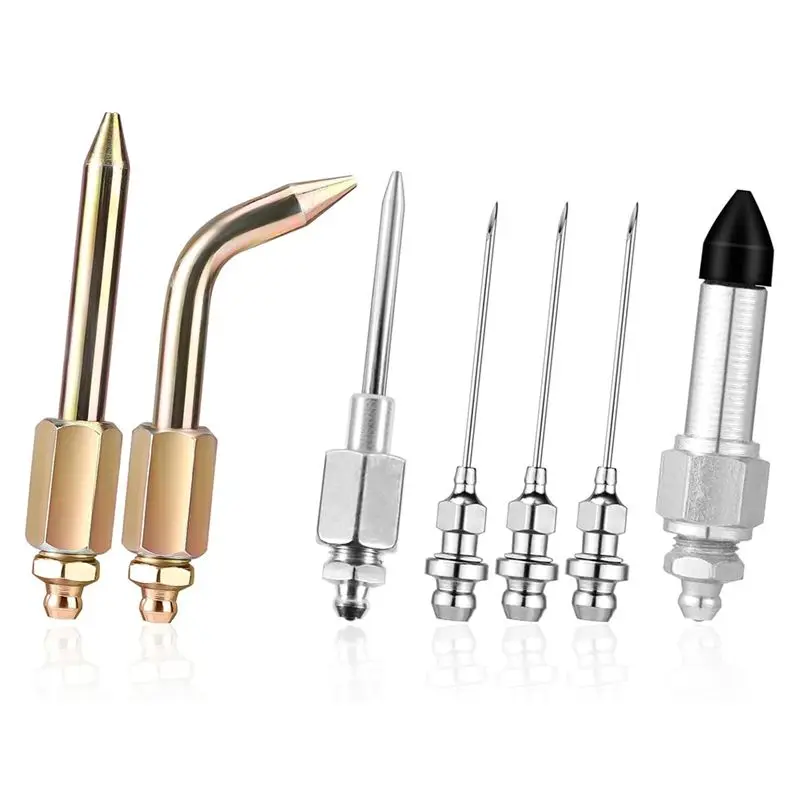 

7Pcs Grease Gun Accessory Kit , 3 Grease Nozzles 1 Needle Dispenser Rubber Tip Joint Nipple Straight 1 Needle Elbow Included-AT3