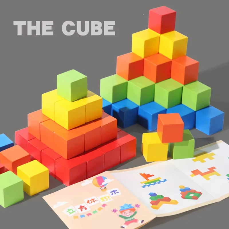 Cubo de arco-íris de madeira sensorial das crianças jogo de quebra-cabeça aprendizagem cor empilhamento blocos de construção brinquedo montessori matemática precoce