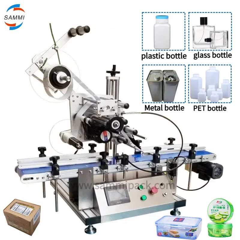 

Automatic Label Dispenser With Conveyor, Can Jar Bottle Applicator Table Top Sticker Labeling Machine For Glass Plastic Bottle