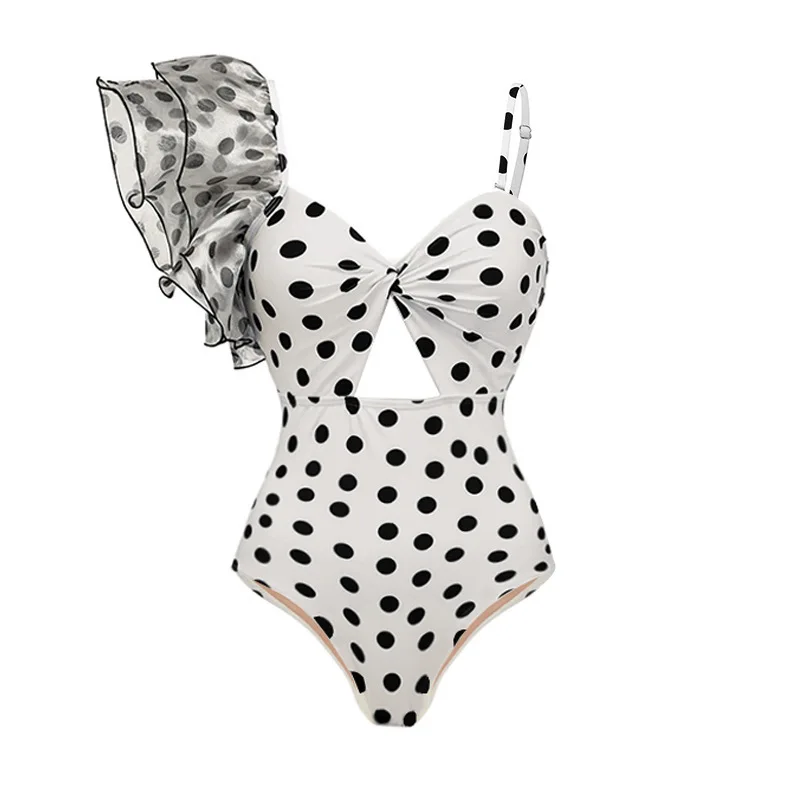 2026 Women  Swimsuit Retro  One Piece Swimwear Ruffle Beach Vacation Set B