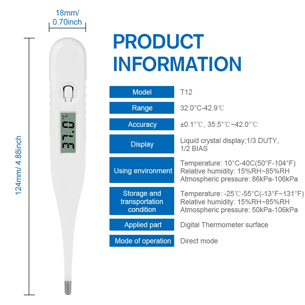 Thermometer for Adults, Digital Oral Thermometer for Fever, Basal Thermometer with 30 Seconds Fast Reading