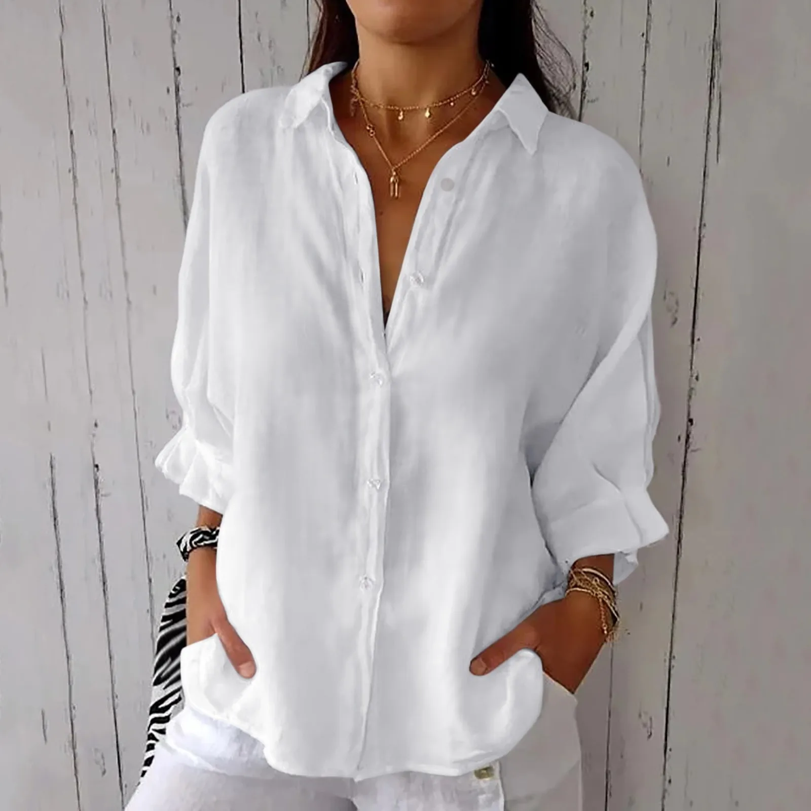 Women Summer Elegant Cotton Linen Shirts Solid Button Lapel Back Lace-up Blouses Summer Long Sleeve Loose Tops Tunic Blusas