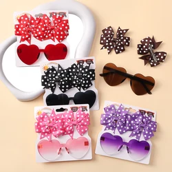 3Pcs/set Kids Sun Glasses Set Cute Solid Dot Hairpin Sun Glasses Set Girls Boutique Bowknot Hair Clips Children Hair Accessories