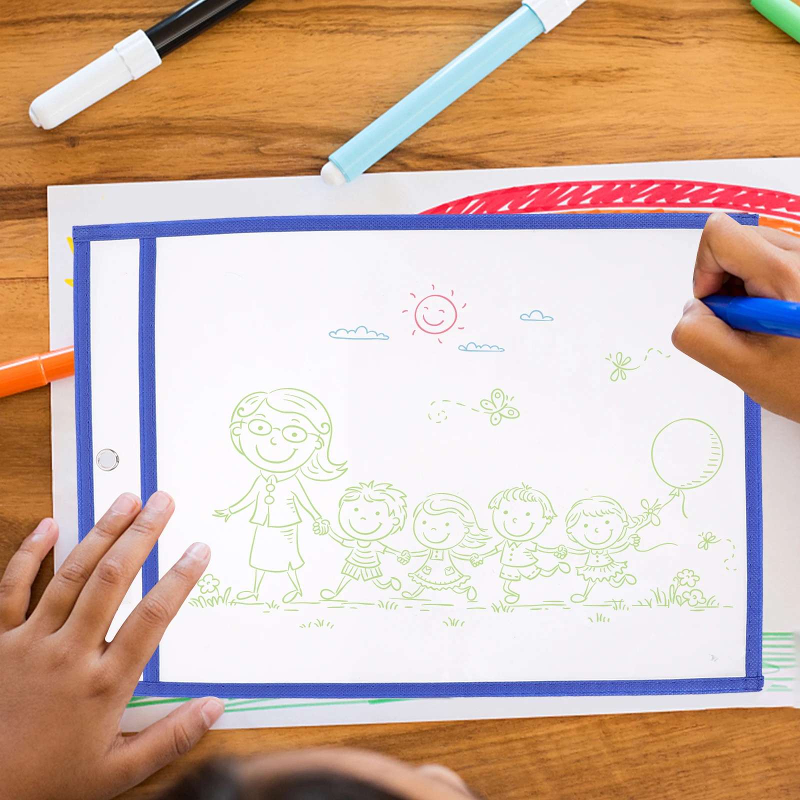 

12 шт. многоразовые карманы для сухого стирания, ПВХ, прозрачные, для протирания, водонепроницаемый держатель для маркеров, офисные школьные принадлежности, разные цвета