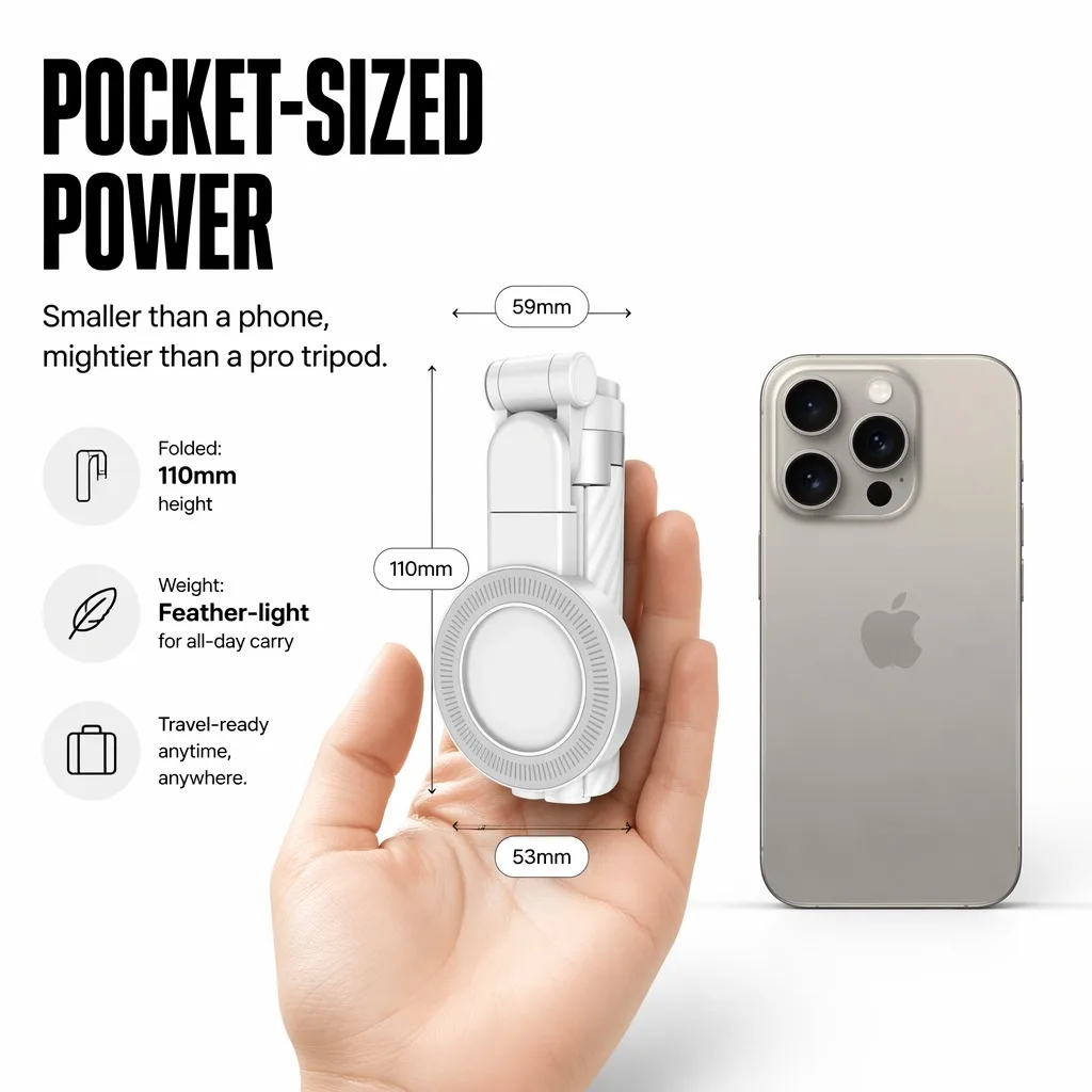 Pocket Dual-Sided Magnetic Selfie Stick  Cell Phone Stand Extendable Tripod with Remote Control for iphone 17 16 Pro Max Huawei