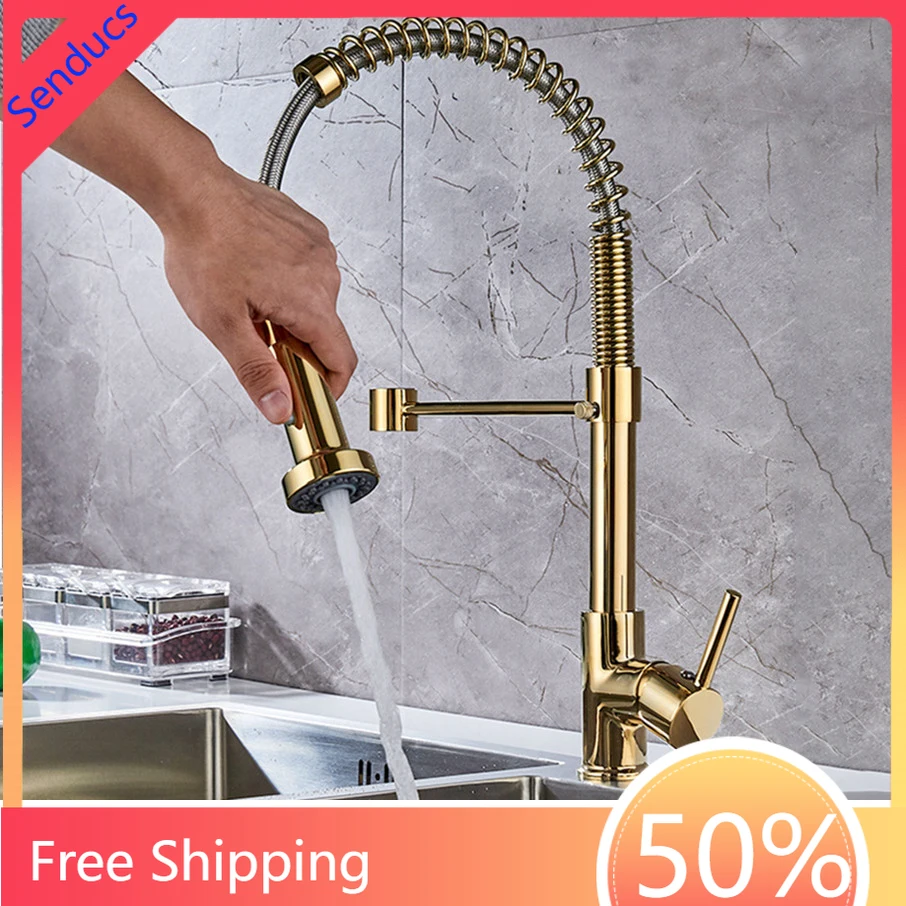 Hot Cold Spring Kitchen Faucets Quality Stainless Steel Hot Cold Pull Down Kitchen Sink Mixer Tap Single Hand Sprink Kitchen Tap