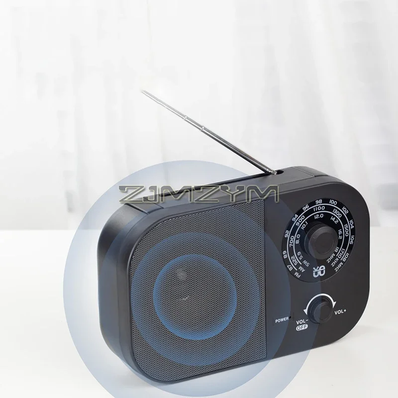 AM/FM/SW Desktop Radio, 3-Band, AC or Battery Operated with Big Speaker and Tuning Knob, 3.5mm Earphone Jack