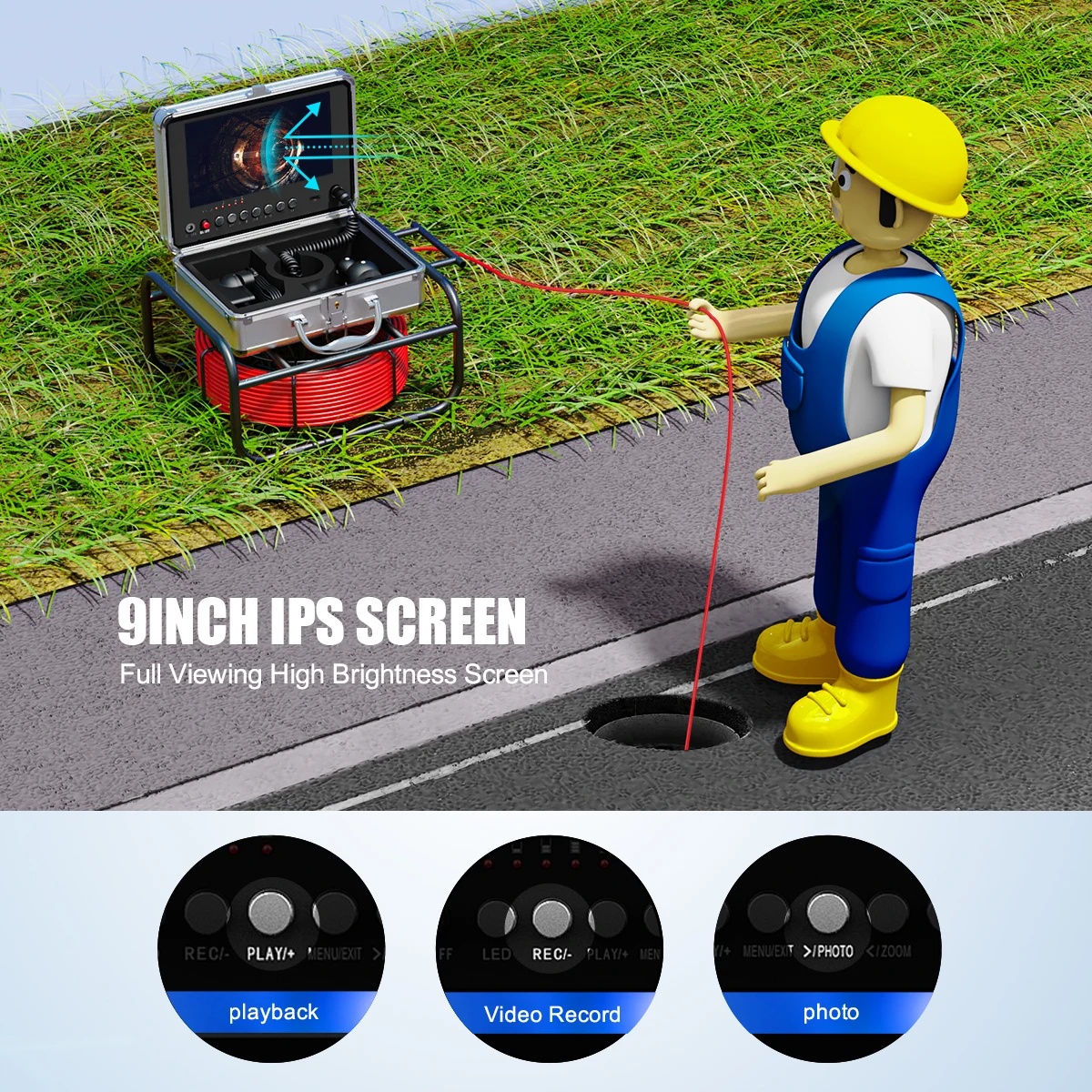 Bondi 17mm 20M Cable 9 Inch DVR Waterproof Sewer Pipe Inspection Camera With Meter Counter 512HZ Transmitter 1 Year Warranty