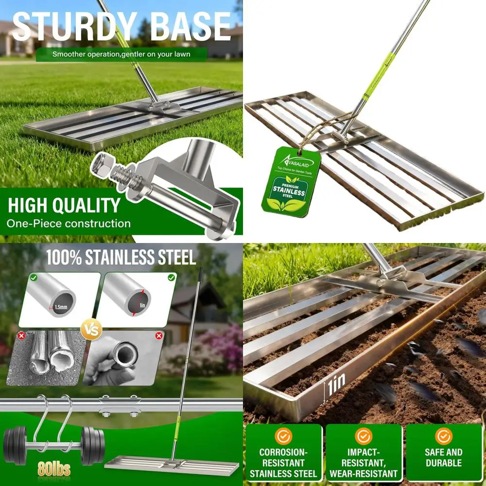 

Heavy-Duty Stainless Steel Lawn Leveling Rake with Adjustable 78 Long Handle for Yard and Garden