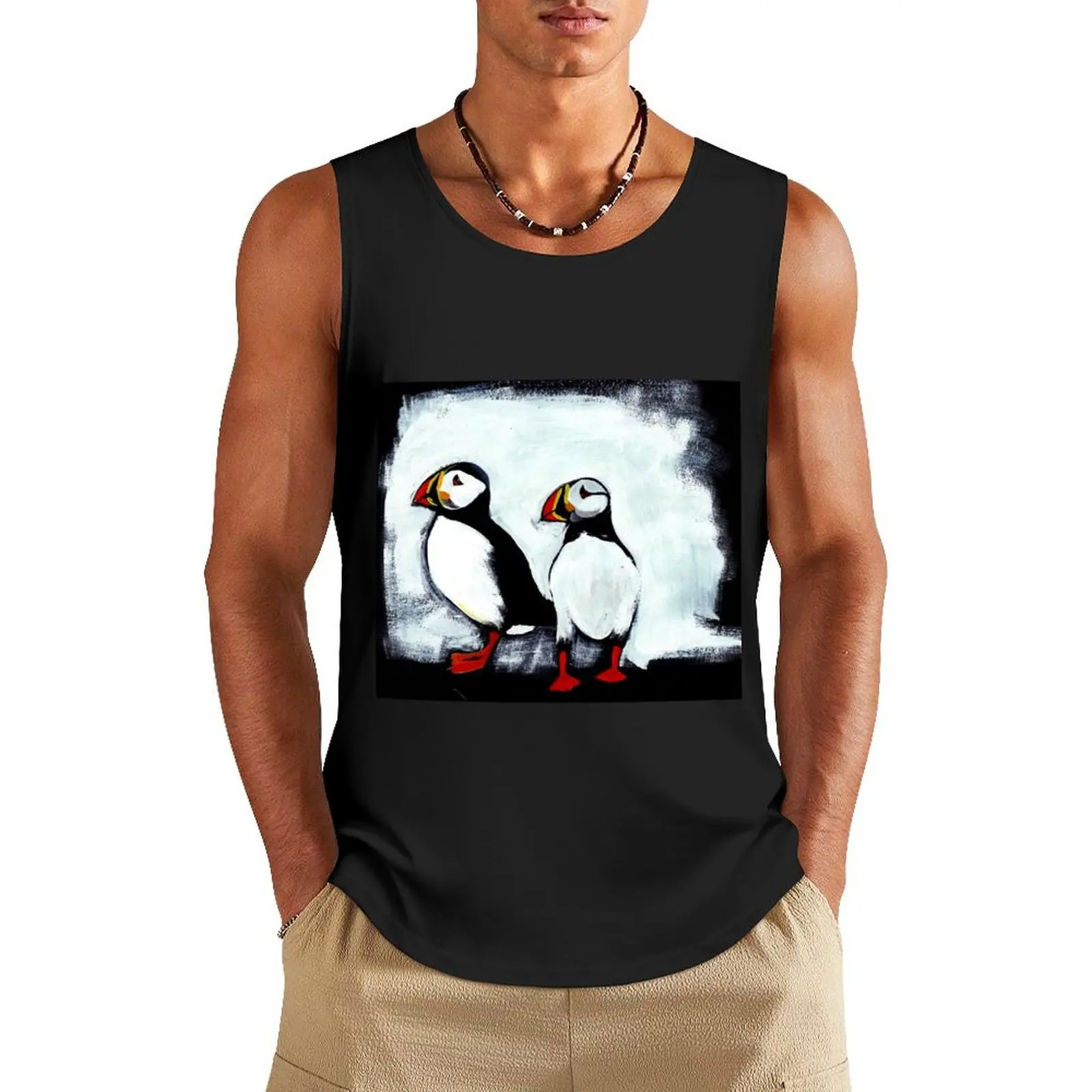 

Puffins Tank Top plain t-shirt men gym clothing Men's cotton t-shirt