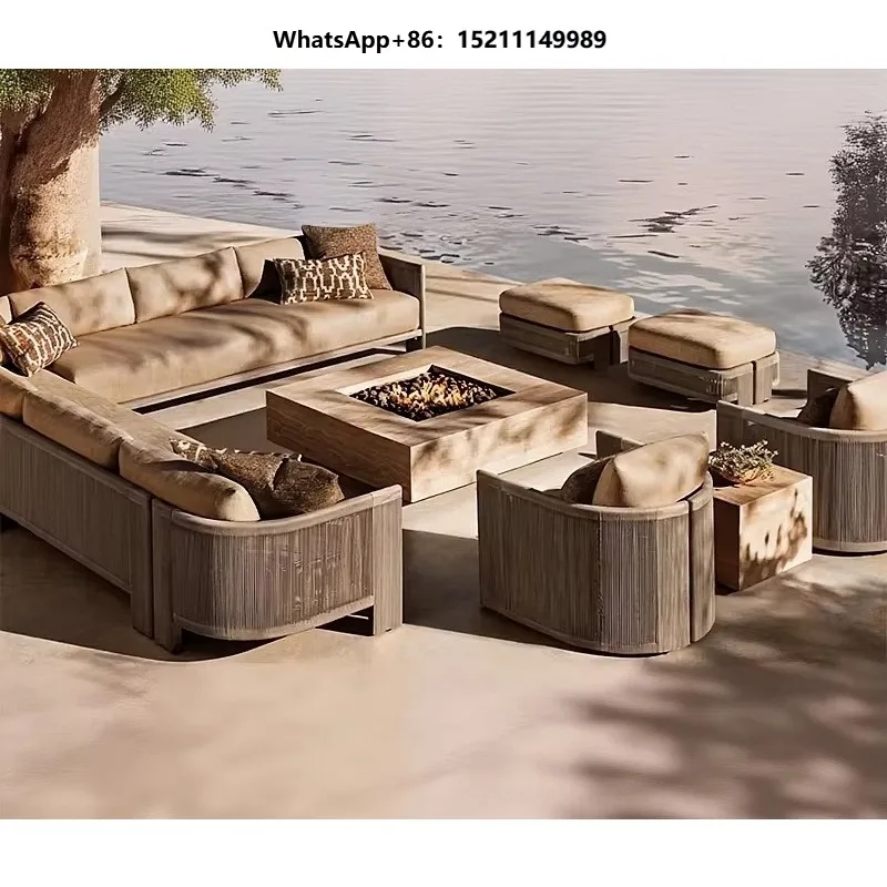 High-end Teak Outdoor Sofa Set Offers Waterproof Sunproof Corrosion-resistant for Courtyards Villas Terraces