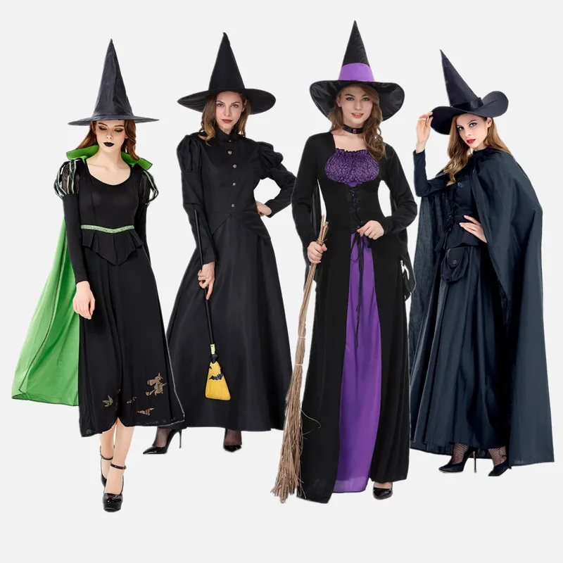 

Halloween New Style Witch Costume Role-playing Wizard Witch Party Hat Jumpsuit Performance Clothes Polyester Material