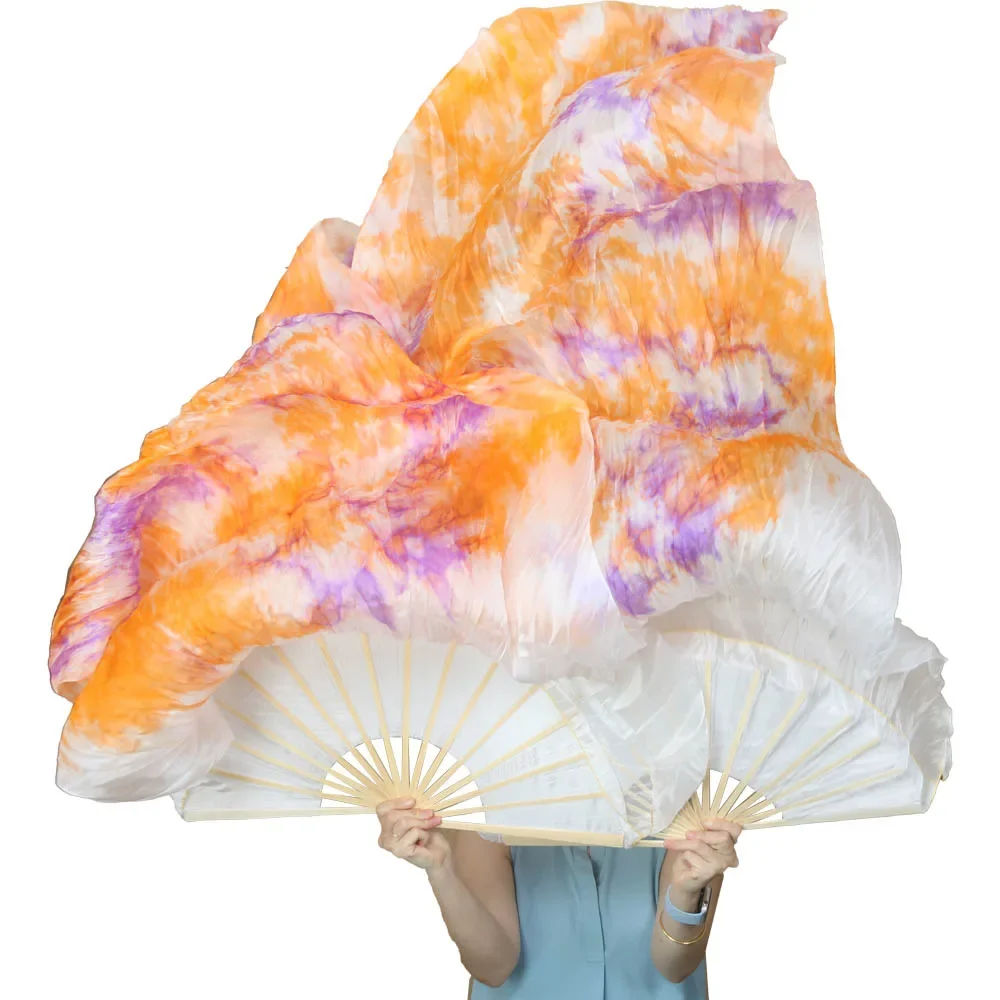 Echte Zijde Dans Fan Buikdans Fan 1 Paar Uitgebreide Fans Handgemaakte Kleur Tie-dye Zijden Fan Moderne Dans Aanpasbare Grootte Fan