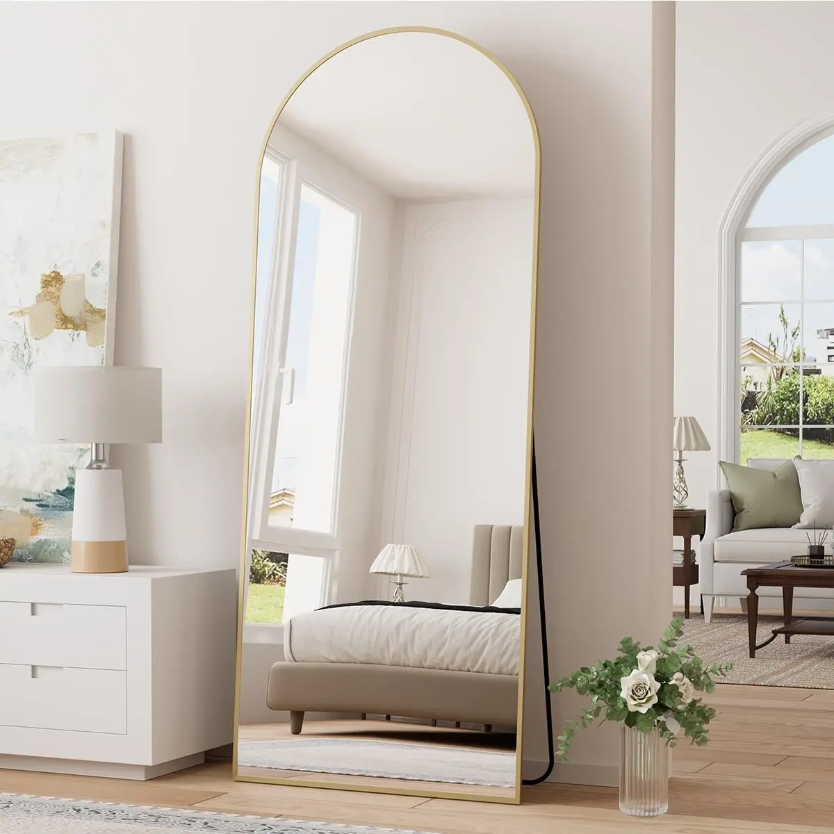 Arched Full Length Floor Mirror Standing Hanging or Leaning Against Wall, for Bedroom, Wall-Mounted Mirror with, Customized