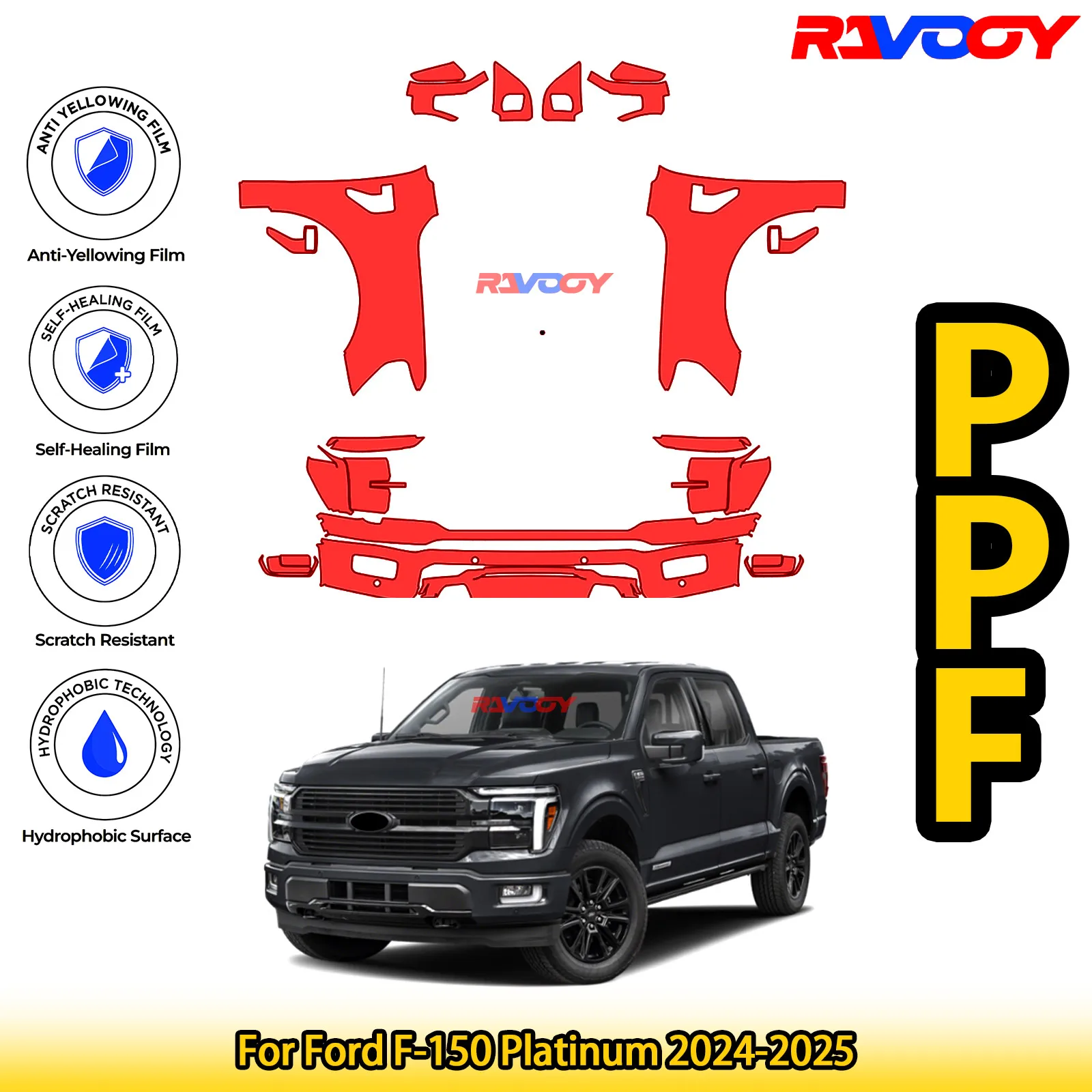 

For Ford F-150 Platinum 2024-2025 Glossy Matte Black Precut front PPF Kit Paint Protection Film