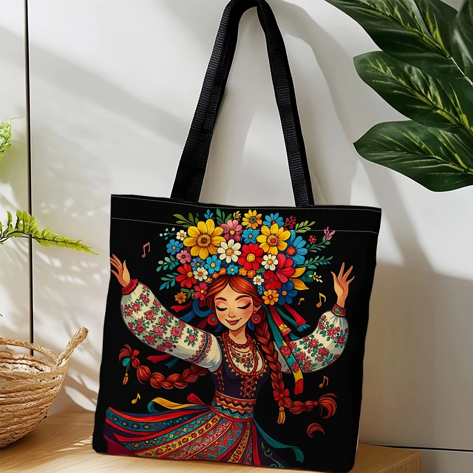 

1 шт. сумка для покупок, портативная сумка, которую можно носить на плече или в руке, с изображением украинской танцовщицы.