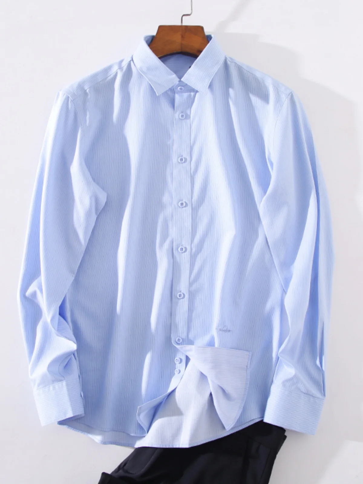 

Color Woven Striped Men's Business Casual Long Sleeve Shirt Spring Work Commute Fashionable Standard Fit Young Urban Style