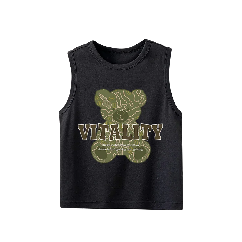 Newborn Cute Cartoon Vitality Little Bear Children's Tank Top BoysAnd Girls Summer Sleeveless T-Shirt Tank Top Preschool T-Shirt