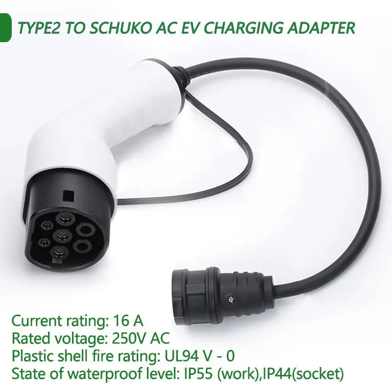 Male Female Menekes Type2 to schuko eu plug 16A Adapter AC Car Side V2L Discharger Connector converter Electric Scooters 0.5M