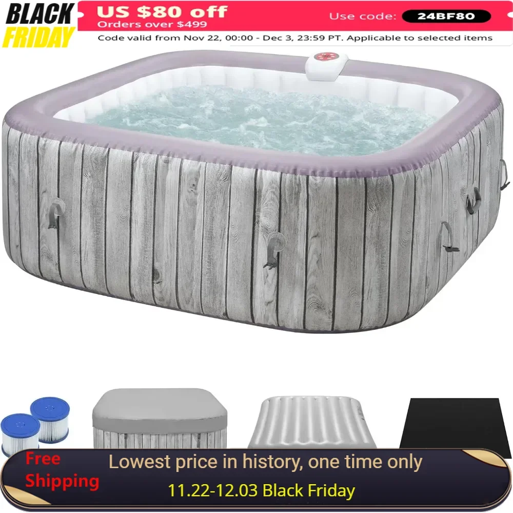 

Outdoor Hot Tub, 130 Soothing Bubble Jets,Insulated Cover, 2 Replaceable Filters,Smart Heating Up To 104°F, Portable Ourdoor Spa