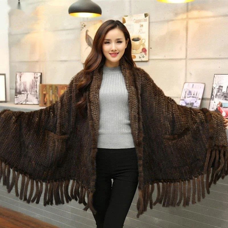 Women Fur Poncho Winter Black/Brown Knit Mink Fur Scarves Natural  Mink Fur Shawls For Women Mink Fur Shawl  Evening Party Shrug